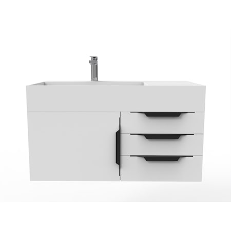 Castello Usa Amazon 36" Wall Mounted White Vanity With White Top And Black Handles CB-MC-36W-BL-2056L-WH
